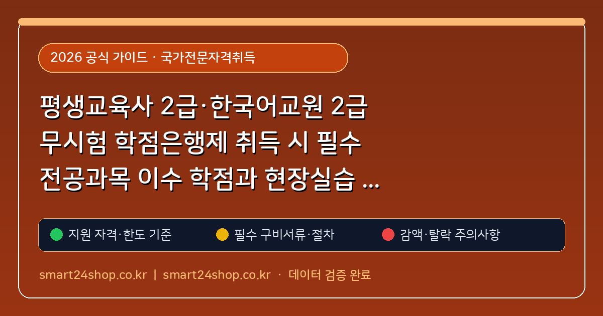 평생교육사 2급·한국어교원 2급 무시험 학점은행제 취득 시 필수 전공과목 이수 학점과 현장실습 기관 선정법